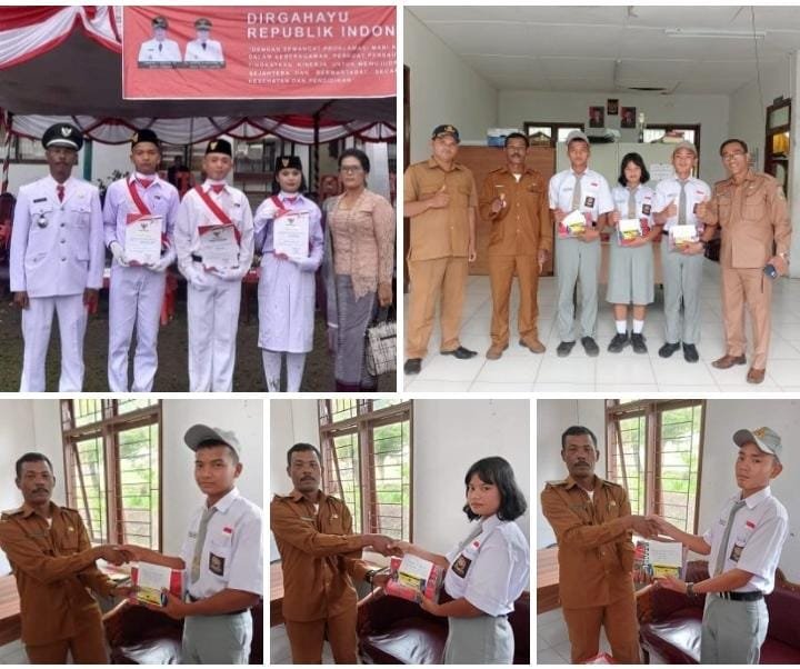 Robungsu Limbong Berikan Hadiah Kepada 3 Orang Putra-Putri Warga Desa Sosor Dolok Anggota Paskibra SMAN 1 Harian