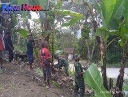 Danramil 1621-02/Abanteng Kerahkan Babinsa, Gotong Royong Bersihkan dan Rawat Pisang Warga
