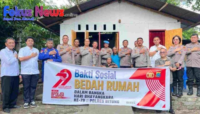 HUT Bhayangkara Ke-79 Polres Bitung Gelar Baksos Bedah Rumah Tak Layak Huni
