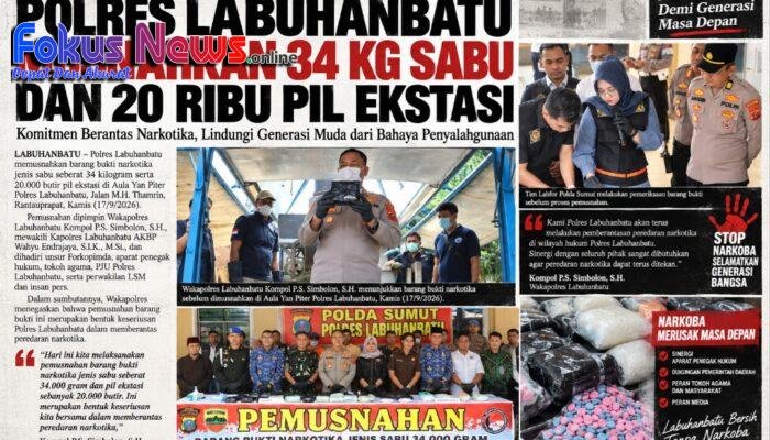 Polres Labuhanbatu Musnahkan Puluhan Kilogram Sabu dan Ribuan Pil Ekstasi